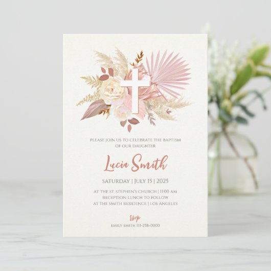 Faire-part de baptême fille comme invitations de b (Debout devant)