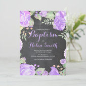 Faire-part de baptême fille floral violet (Debout devant)