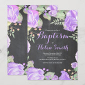 Faire-part de baptême fille floral violet (Devant / Derrière)