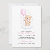 Faire-part de baptême fille ourson rose (Devant)