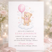 Faire-part de baptême fille ourson rose