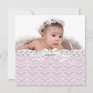 Faire-part de baptême fille photo rose blanc Perle