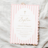 Faire-part de baptême fille rayures roses