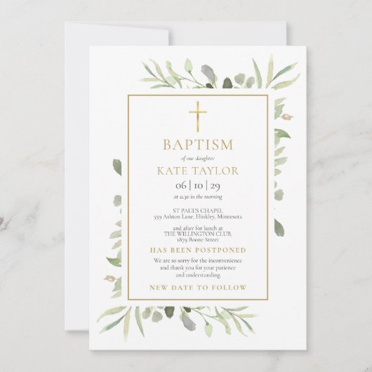 Faire-part de baptême floral annonce différée (Devant)