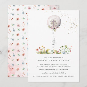 Faire-part de baptême floral élégant en ballon