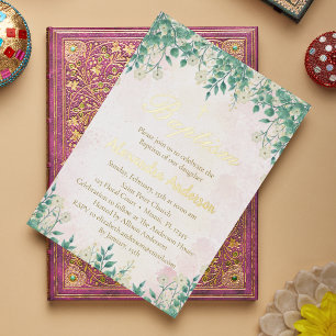 Faire-part de baptême Floral et Verdure Aquarelle