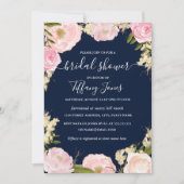 Faire-part de bapteme floral rose blush navy (Devant)