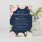 Faire-part de bapteme floral rose blush navy (Debout devant)