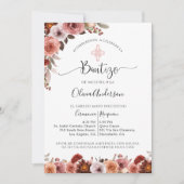Faire-part de baptême floral rose espagnol (Devant)