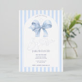 Faire-part de baptême garçon bleu bow et rayures (Debout devant)
