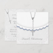 Faire-part de baptême Garçon Bleu et Gris (Devant / Derrière)