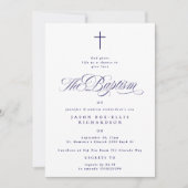 Faire-part de baptême garçon croix marine élégante (Devant)