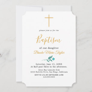 Faire-part de baptême minimaliste feuille or