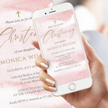 Faire-part de baptême mobile aquarelle rose