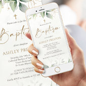 Faire-part de baptême mobile en doré et feuillage