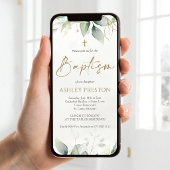 Faire-part de baptême mobile en doré et feuillage