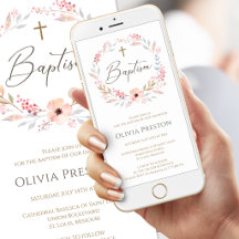 Faire-part de baptême mobile Fille Fleurs Rose Pâl