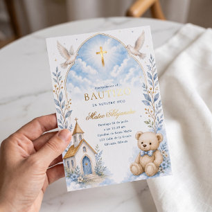 Faire-part de baptême Ourson Bleu Céleste