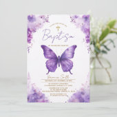 Faire-part de baptême Papillon Violet (Debout devant)