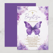 Faire-part de baptême Papillon Violet (Devant / Derrière)