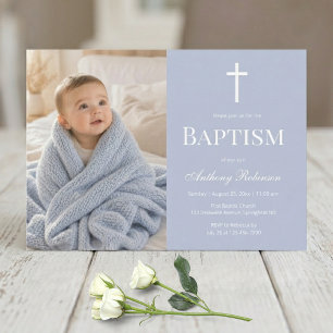 Faire-part de baptême photo Bleu poussiéreux pour
