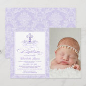 Faire-part de baptême photo de filles avec croix e (Devant / Derrière)