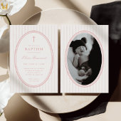 Faire-part de baptême rayé rose