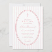 Faire-part de baptême rayé rose (Devant)