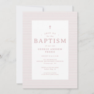Faire-part de baptême rayé rose et blanc preppy