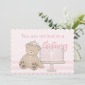 Faire-part de baptême rose pour bébé fille Gâteau (Debout devant)