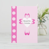 Faire-part de baptême rose pour filles (Debout devant)