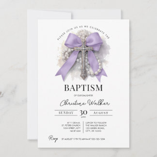 Faire-part de baptême Ruban Violet | Croix & Rosai