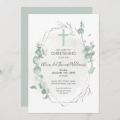 Faire-part de baptême rustique eucalyptus (Devant / Derrière)