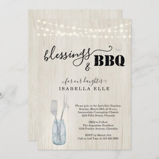 Faire-part de BBQ pour baptême rustique (Devant / Derrière)