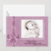 Faire-part de bébé à rebut rose (Devant / Derrière)