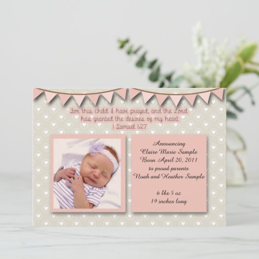 Faire-part de bébé, écriture sainte chrétienne (Debout devant)
