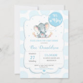 Faire-part de Bébé éléphant garçon points bleus (Devant)