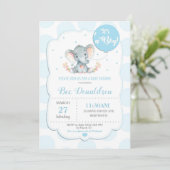 Faire-part de Bébé éléphant garçon points bleus (Debout devant)