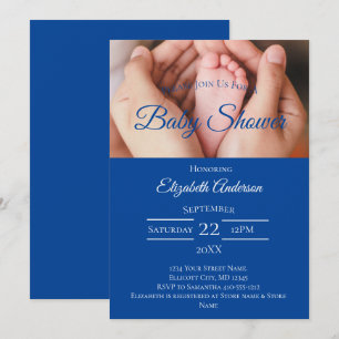Faire-part de Bébé Fille Garçon Pieds Photo Bleu B