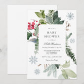 Faire-part de Bébé Neige d'Hiver et Épigéa Evergre (Devant / Derrière)