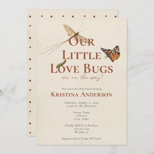 Faire-part de bébé pour nos petits insectes d'amou (Devant / Derrière)