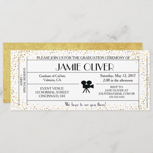 Faire-part de billet d'obtention du diplôme de (Devant / Derrière)