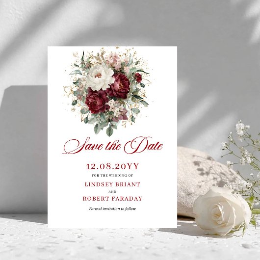 Faire-part de botanique rose burgundy Save The Dat