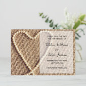 Faire-part de burlap de perle de coeur Sauvegarder (Debout devant)