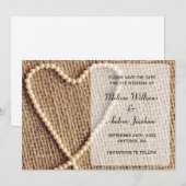 Faire-part de burlap de perle de coeur Sauvegarder (Devant / Derrière)