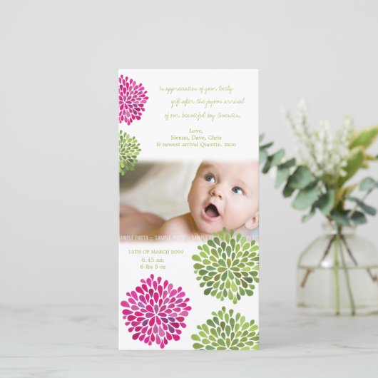 Faire-part de carte de fleurs de Merci de bébé (Debout devant)