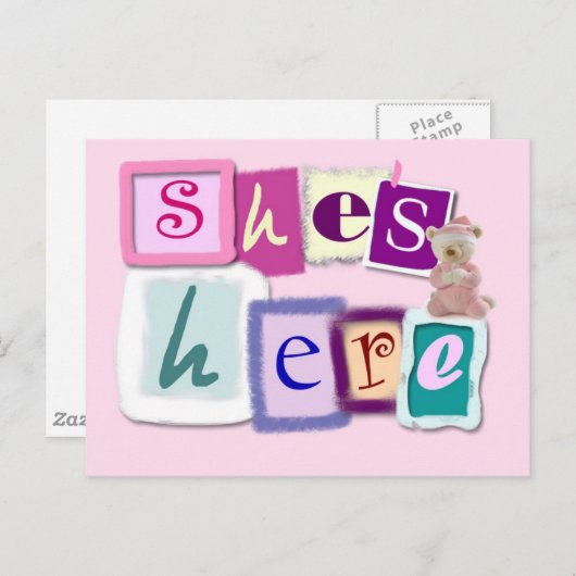 Faire-part de carte postale fille bébé (Devant / Derrière)