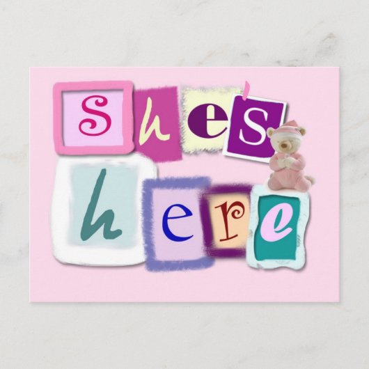 Faire-part de carte postale fille bébé (Devant)