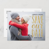 Faire-part de carton photo avec lettrage à paillet (Devant / Derrière)