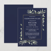 Faire-part de célébration de la vie vert Navy Blue (Devant / Derrière)